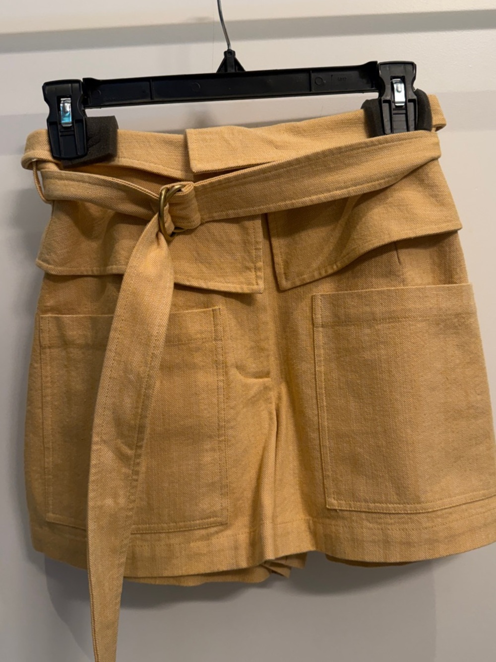 Alexis High-Waist Tie-Belt Paperbag Shorts — Camel